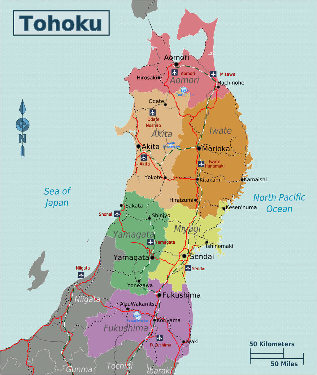 mapa de region tohoku
